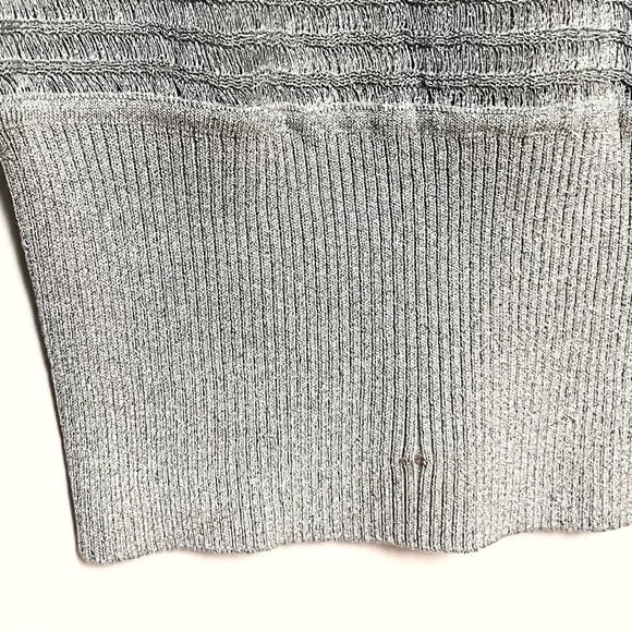BCBG Max Azria Metallic Sweater Womens M Silver Party Dolman Sheer Retro Disco - Picture 16 of 16